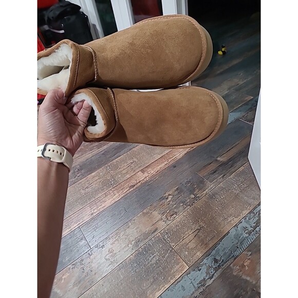 Dearfoams Fireside Size 10 Women’s Genuine Shearling - Suede Platform Bootie - Picture 9 of 11